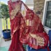 Handwoven 80 count half silk jamdani with karchupi work with blouse piece, cot piping and tassels done - Image 2
