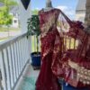 Handwoven 80 count half silk jamdani with karchupi work with blouse piece, cot piping and tassels done