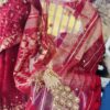 Handwoven 80 count half silk jamdani with karchupi work with blouse piece, cot piping and tassels done - Image 3